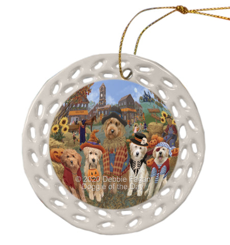 Halloween 'Round Town Goldendoodle Dogs Doily Ornament DPOR58036