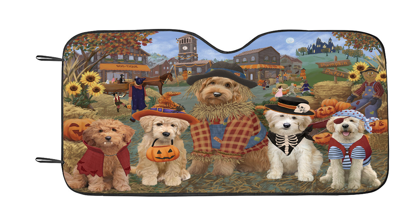 Halloween 'Round Town Goldendoodle Dogs Car Sun Shade