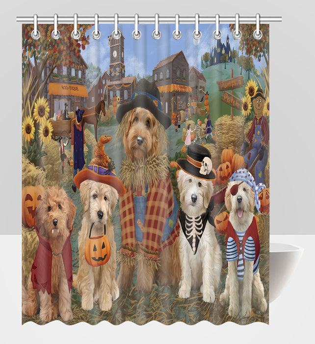 Halloween 'Round Town Goldendoodle Dogs Shower Curtain