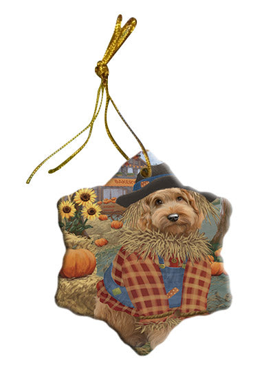 Fall Pumpkin Scarecrow Goldendoodle Dogs Star Porcelain Ornament SPOR57560
