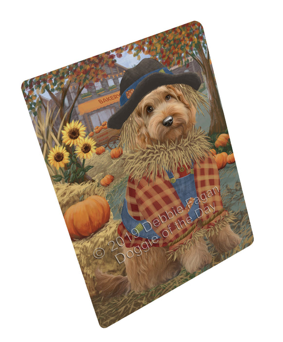 Halloween 'Round Town And Fall Pumpkin Scarecrow Both Goldendoodle Dogs Magnet MAG77311 (Small 5.5" x 4.25")