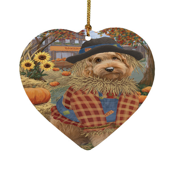 Fall Pumpkin Scarecrow Goldendoodle Dogs Heart Christmas Ornament HPOR57560