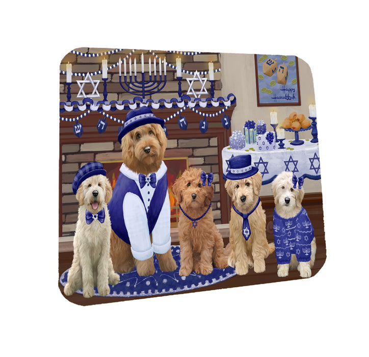Happy Hanukkah Family Goldendoodle Dogs Coasters Set of 4 CSTA57577