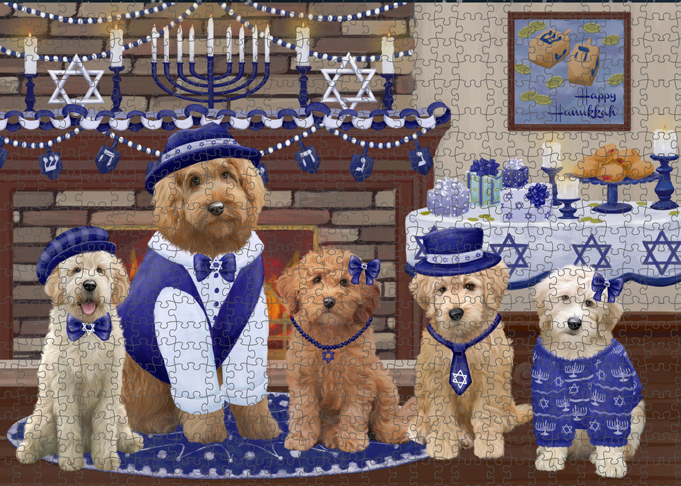 Happy Hanukkah Family and Happy Hanukkah Both Goldendoodle Dogs Puzzle with Photo Tin PUZL96792