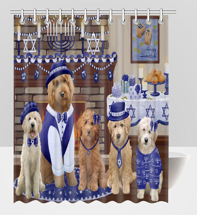 Happy Hanukkah Family Goldendoodle Dogs Shower Curtain
