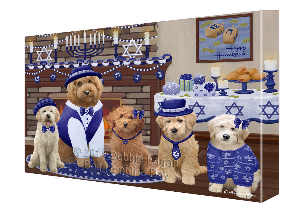 Happy Hanukkah Family and Happy Hanukkah Both Goldendoodle Dogs Canvas Print Wall Art Décor CVS141182