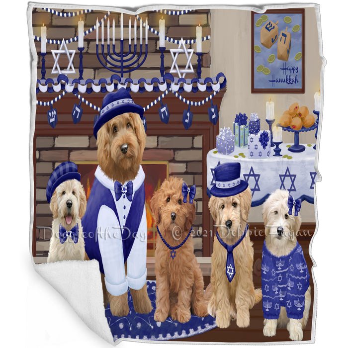 Happy Hanukkah Family and Happy Hanukkah Both Goldendoodle Dogs Blanket BLNKT140555