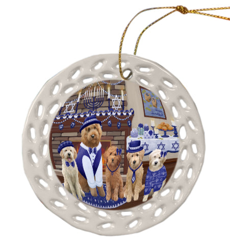 Happy Hanukkah Family Goldendoodle Dogs Doily Ornament DPOR57979
