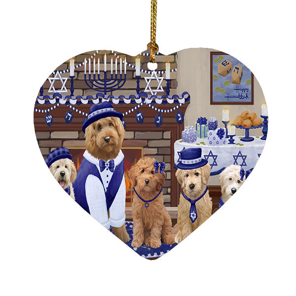 Happy Hanukkah Family Goldendoodle Dogs Heart Christmas Ornament HPOR57621