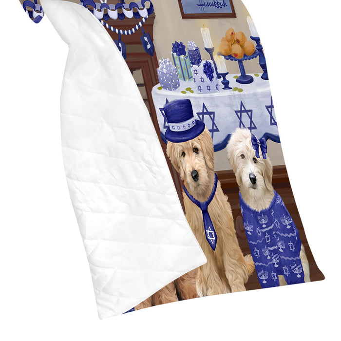 Happy Hanukkah Family and Happy Hanukkah Both Goldendoodle Dogs Quilt