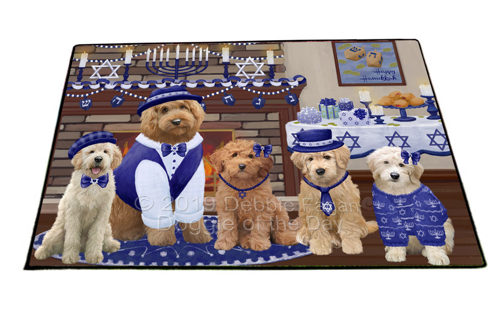 Happy Hanukkah Family and Happy Hanukkah Both Goldendoodle Dogs Floormat FLMS54125