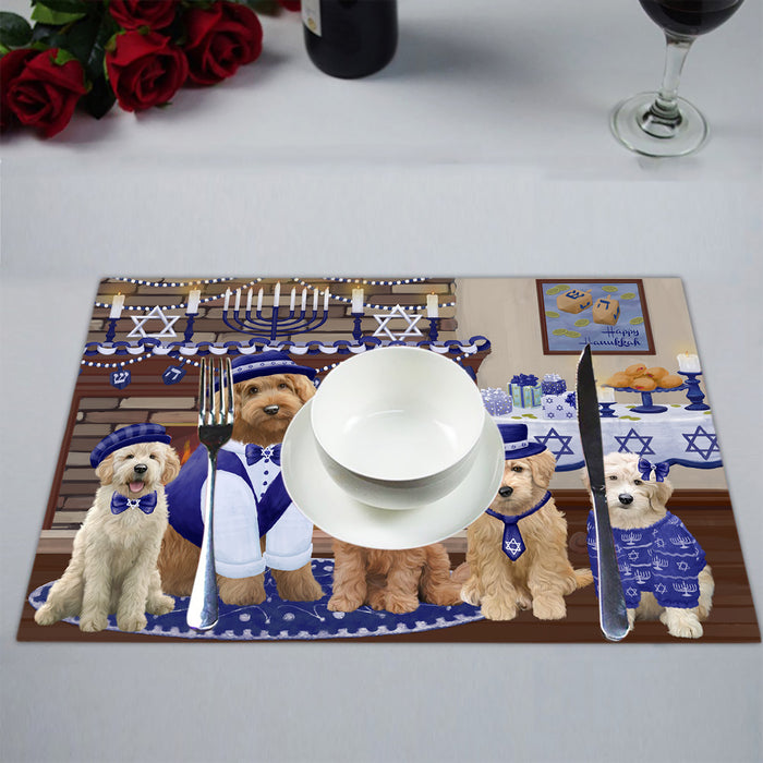 Happy Hanukkah Family Goldendoodle Dogs Placemat