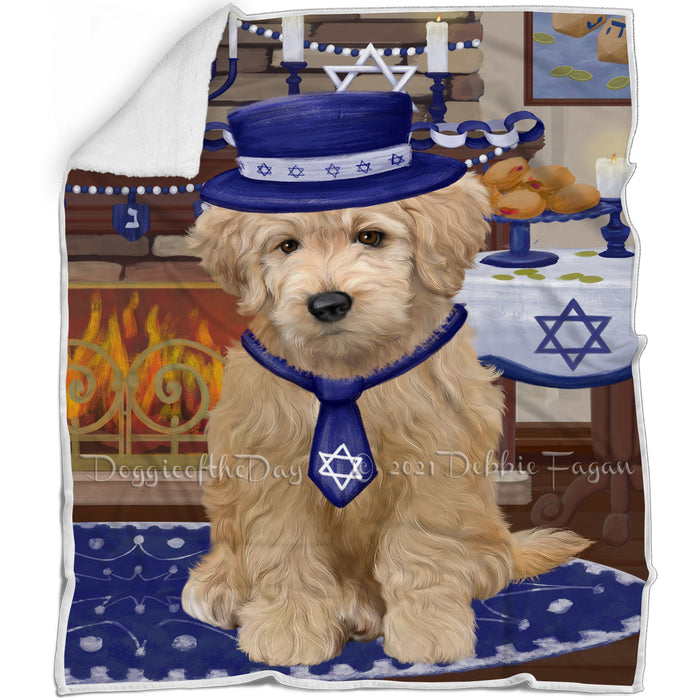 Happy Hanukkah Family and Happy Hanukkah Both Goldendoodle Dog Blanket BLNKT140051