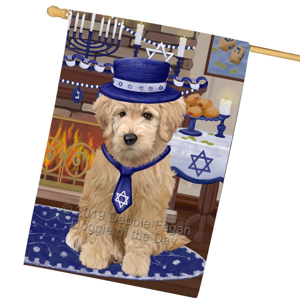 Happy Hanukkah Family and Happy Hanukkah Both Goldendoodle Dog House Flag FLG65777