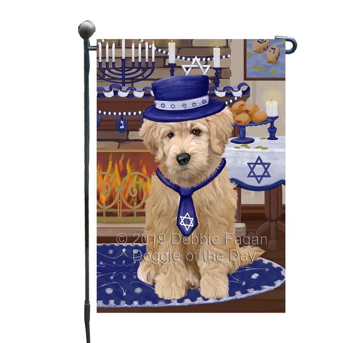 Happy Hanukkah Family and Happy Hanukkah Both Goldendoodle Dog Garden Flag GFLG65721