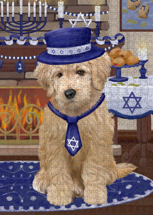 Happy Hanukkah Family and Happy Hanukkah Both Goldendoodle Dog Puzzle  PUZL97016