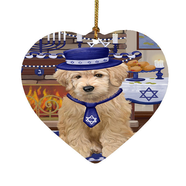 Happy Hanukkah Goldendoodle Dog Heart Christmas Ornament HPOR57677