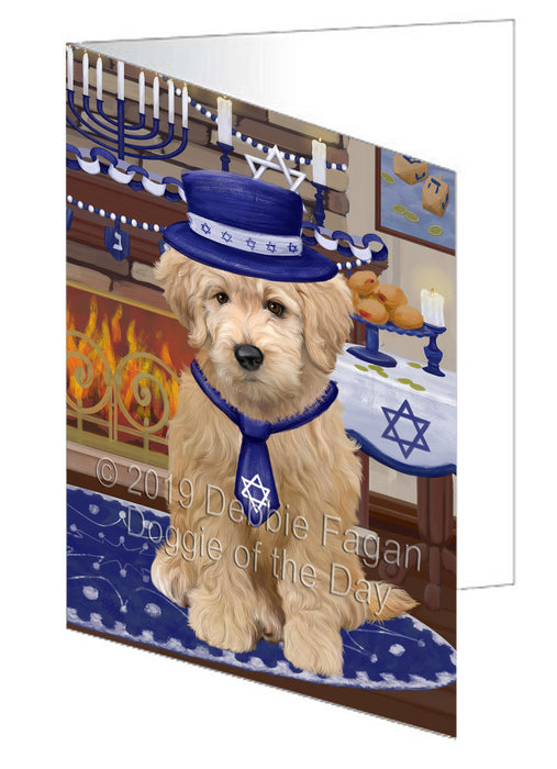 Happy Hanukkah Goldendoodle Dog Handmade Artwork Assorted Pets Greeting Cards and Note Cards with Envelopes for All Occasions and Holiday Seasons GCD78377