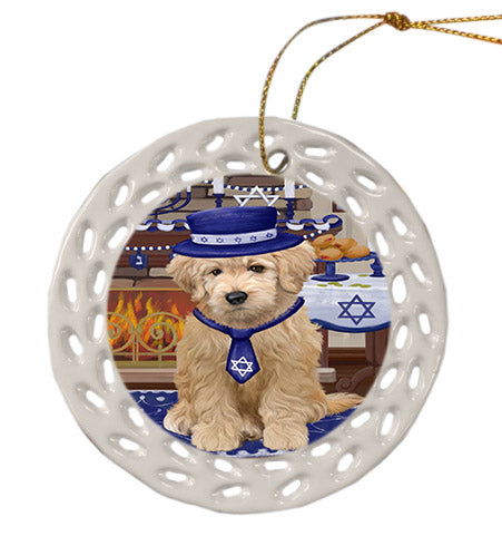 Happy Hanukkah Goldendoodle Dog Ceramic Doily Ornament DPOR57677