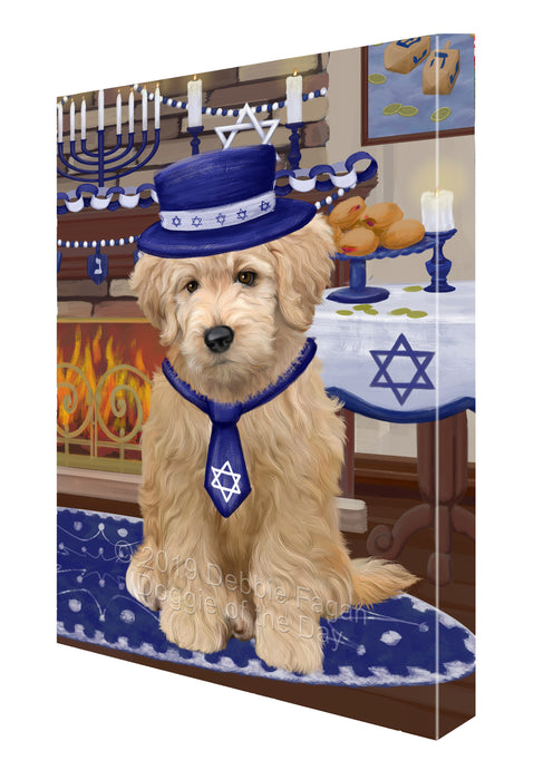 Happy Hanukkah Family and Happy Hanukkah Both Goldendoodle Dog Canvas Print Wall Art Décor CVS140678