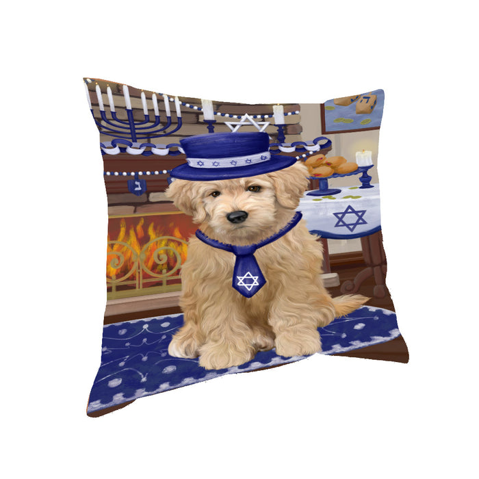 Happy Hanukkah Family and Happy Hanukkah Both Goldendoodle Dog Pillow PIL83108