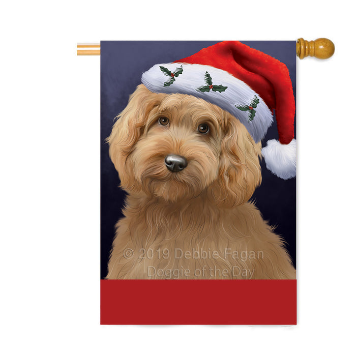 Personalized Christmas Holidays Goldendoodle Dog Wearing Santa Hat Portrait Head Custom House Flag FLG-DOTD-A59886