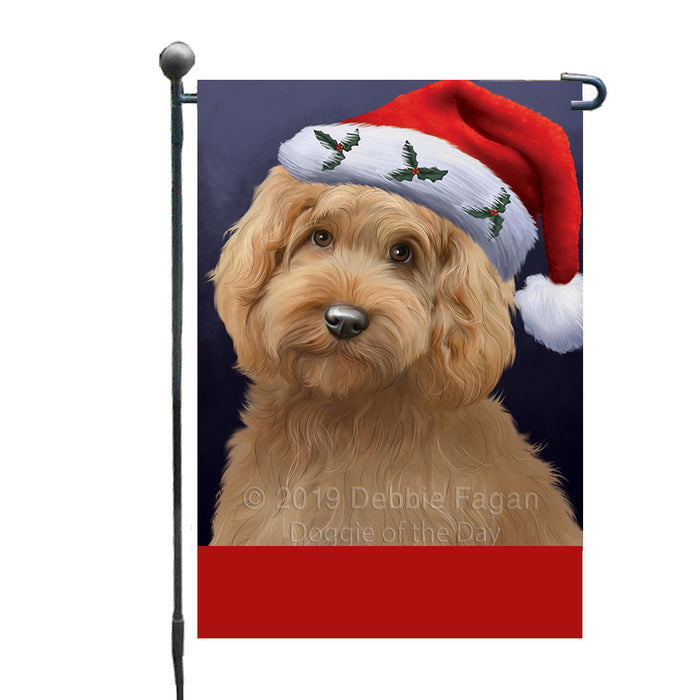 Personalized Christmas Holidays Goldendoodle Dog Wearing Santa Hat Portrait Head Custom Garden Flags GFLG-DOTD-A59830
