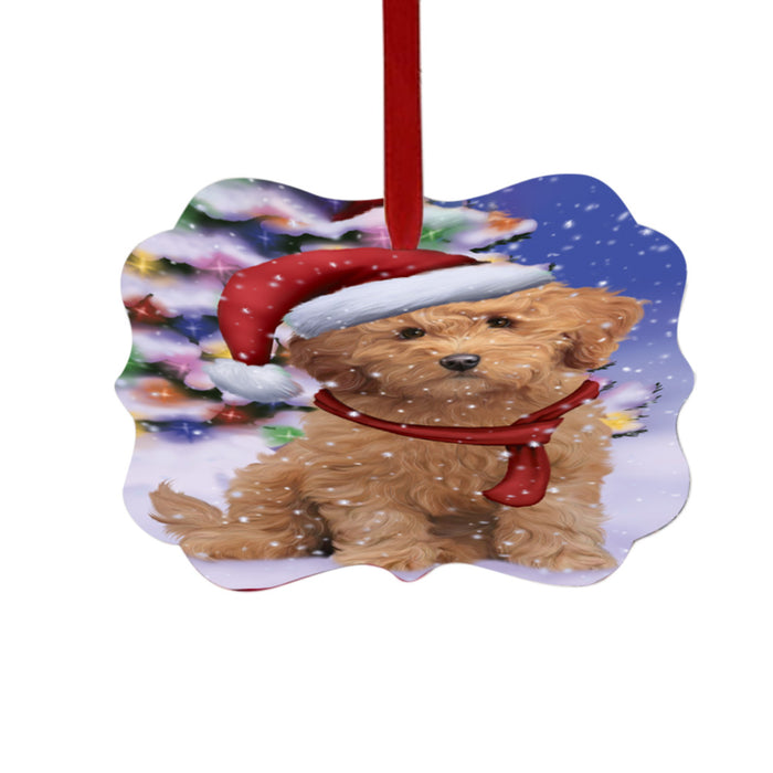 Winterland Wonderland Goldendoodle Dog In Christmas Holiday Scenic Background Double-Sided Photo Benelux Christmas Ornament LOR49581