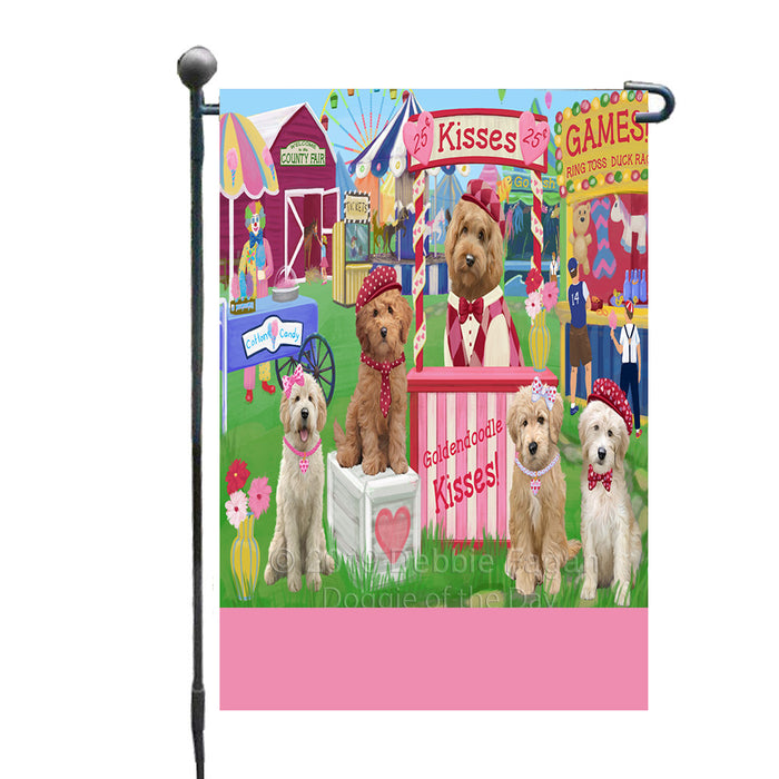 Personalized Carnival Kissing Booth Goldendoodle Dogs Custom Garden Flag GFLG64285