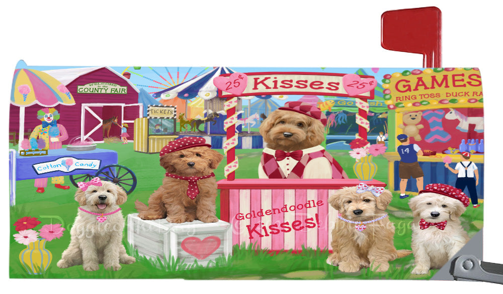 Carnival Kissing Booth Goldendoodle Dogs Magnetic Mailbox Cover Both Sides Pet Theme Printed Decorative Letter Box Wrap Case Postbox Thick Magnetic Vinyl Material