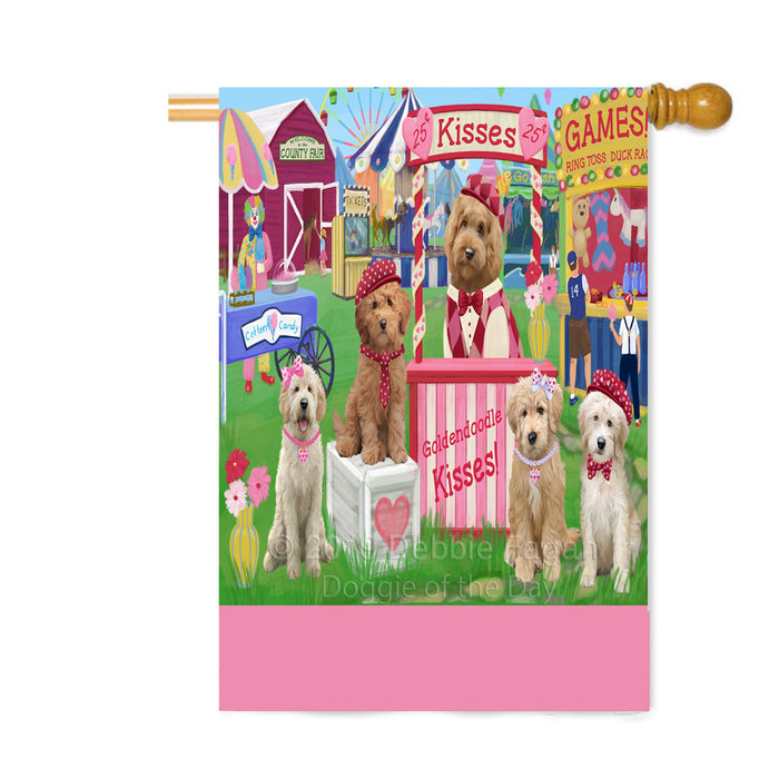 Personalized Carnival Kissing Booth Goldendoodle Dogs Custom House Flag FLG63609