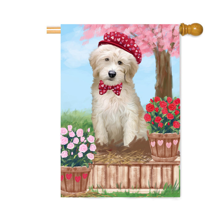 Personalized Rosie 25 Cent Kisses Goldendoodle Dog Custom House Flag FLG64866
