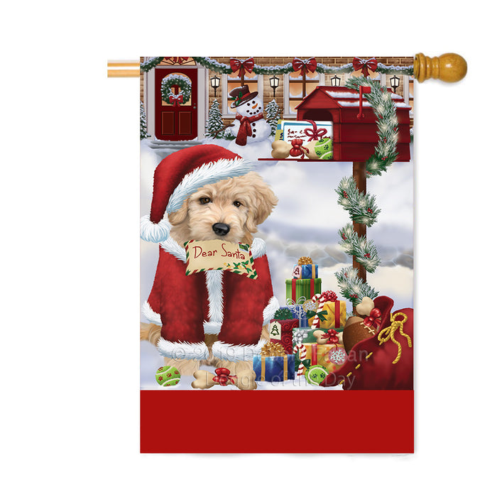 Personalized Happy Holidays Mailbox Goldendoodle Dog Christmas Custom House Flag FLG-DOTD-A59991