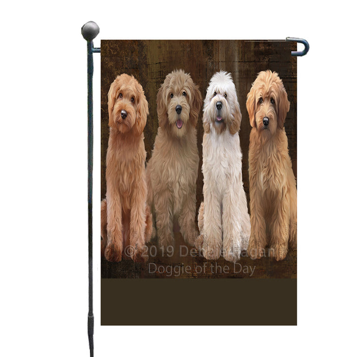 Personalized Rustic 4 Goldendoodle Dogs Custom Garden Flag GFLG63347
