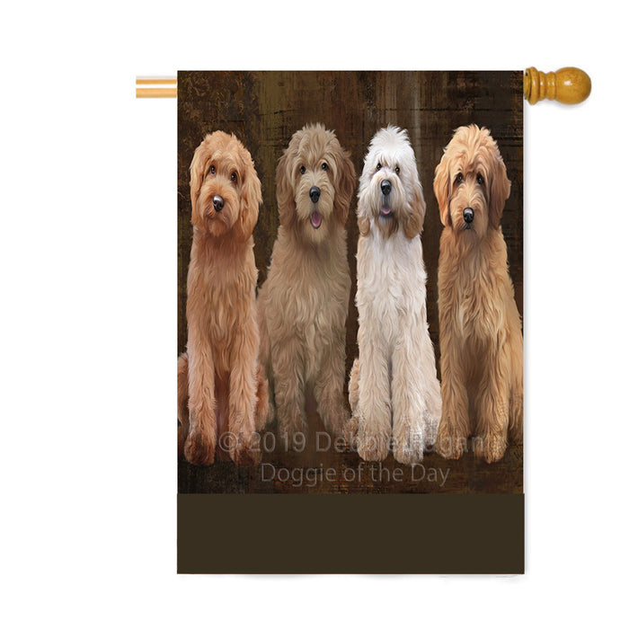 Personalized Rustic 4 Goldendoodle Dogs Custom House Flag FLG64424