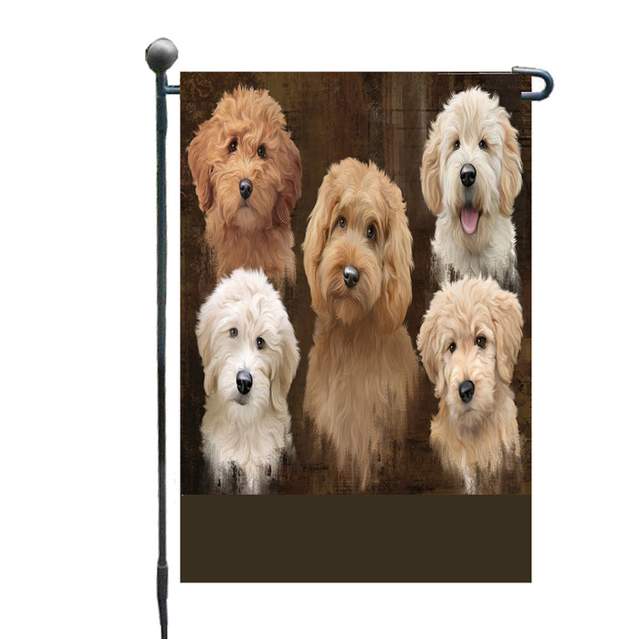 Personalized Rustic 5 Goldendoodle Dogs Custom Garden Flags GFLG-DOTD-A62557