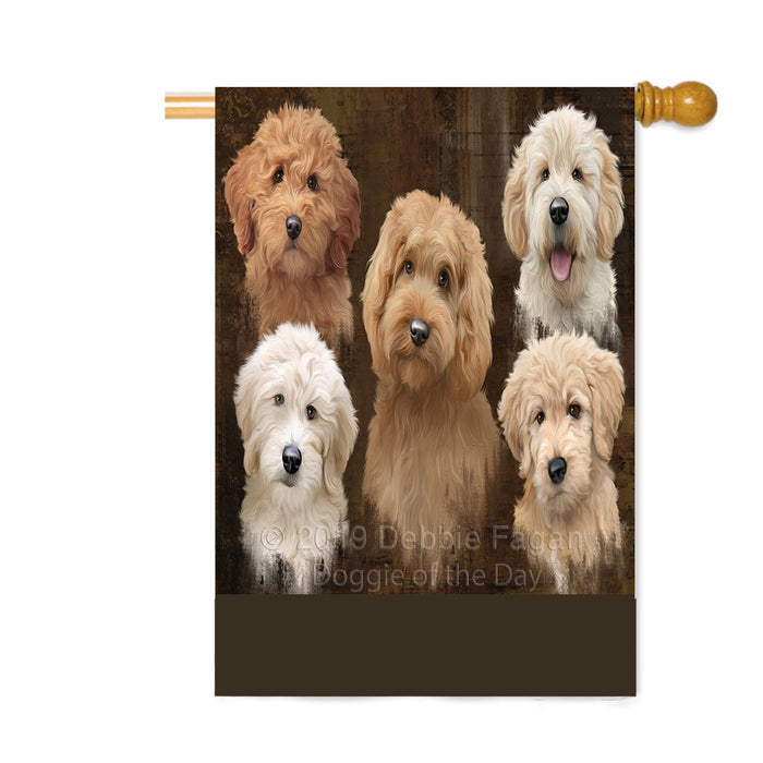 Personalized Rustic 5 Goldendoodle Dogs Custom House Flag FLG-DOTD-A62613