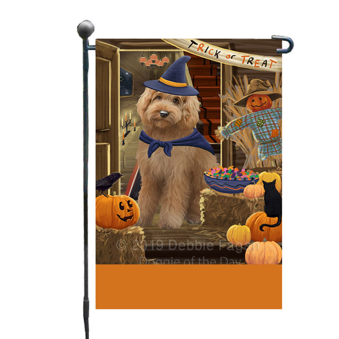 Personalized Enter at Own Risk Trick or Treat Halloween Goldendoodle Dog Custom Garden Flags GFLG-DOTD-A59591