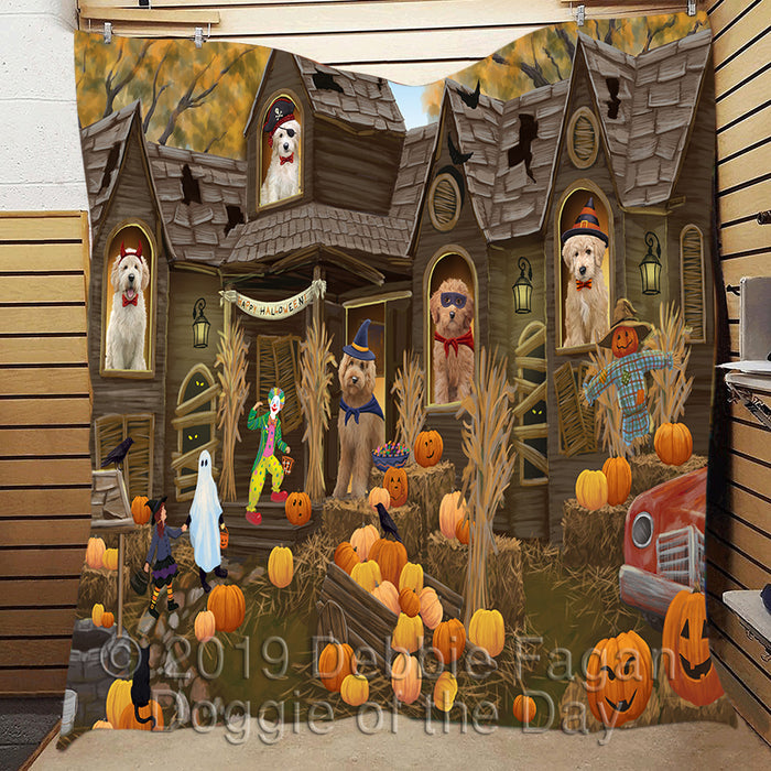 Haunted House Halloween Trick or Treat Goldendoodle Dogs Quilt