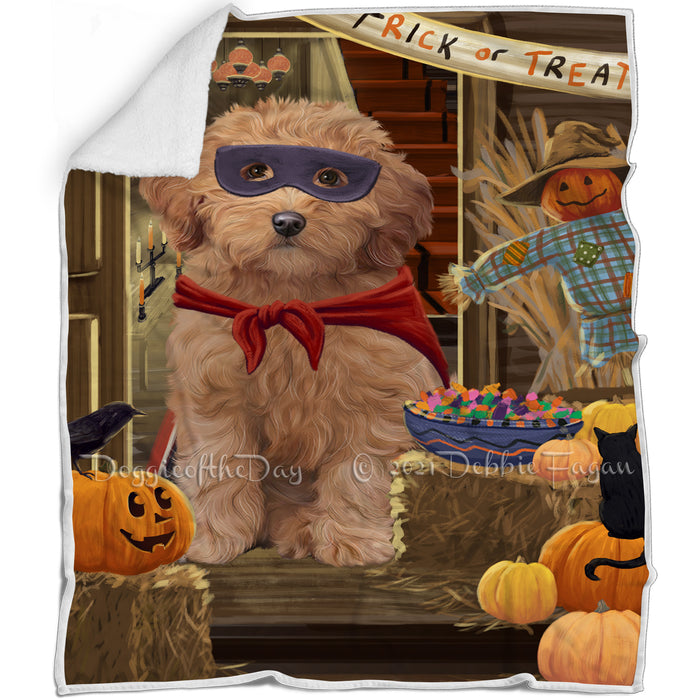Enter at Own Risk Trick or Treat Halloween Goldendoodle Dog Blanket BLNKT95556