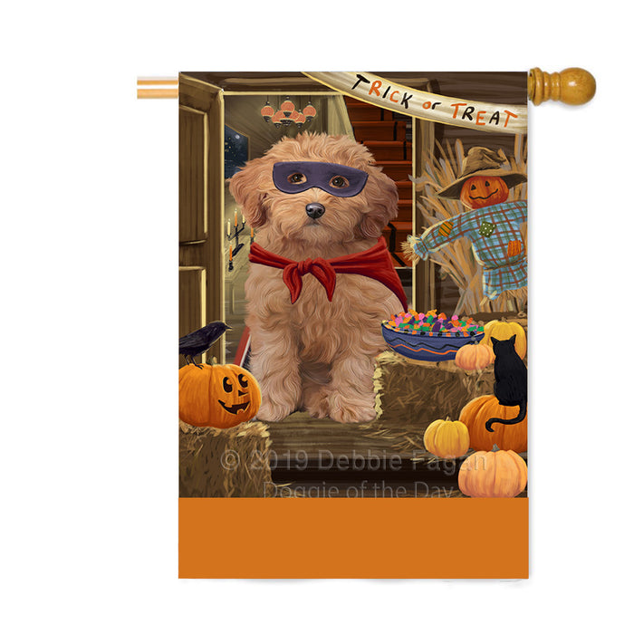Personalized Enter at Own Risk Trick or Treat Halloween Goldendoodle Dog Custom House Flag FLG-DOTD-A59649