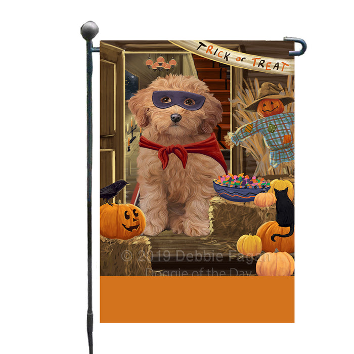 Personalized Enter at Own Risk Trick or Treat Halloween Goldendoodle Dog Custom Garden Flags GFLG-DOTD-A59593