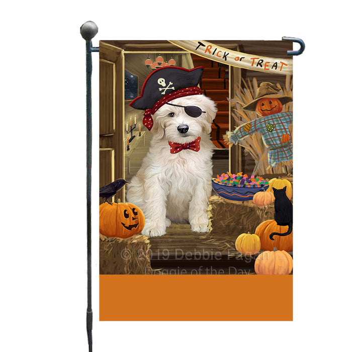 Personalized Enter at Own Risk Trick or Treat Halloween Goldendoodle Dog Custom Garden Flags GFLG-DOTD-A59594
