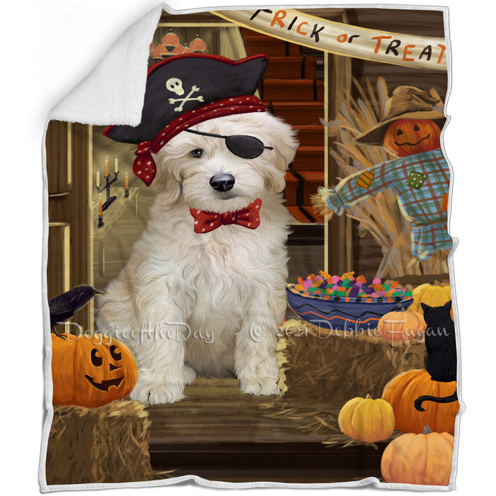 Enter at Own Risk Trick or Treat Halloween Goldendoodle Dog Blanket BLNKT95565