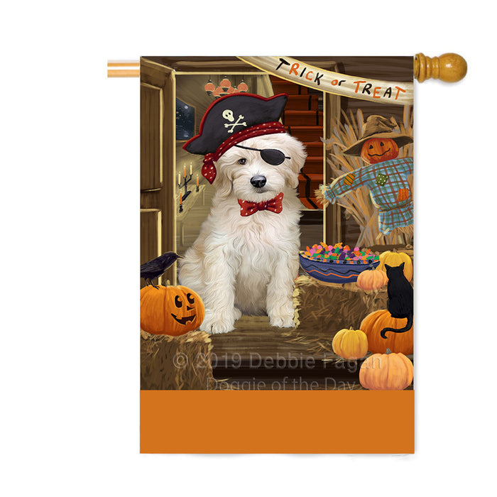 Personalized Enter at Own Risk Trick or Treat Halloween Goldendoodle Dog Custom House Flag FLG-DOTD-A59650