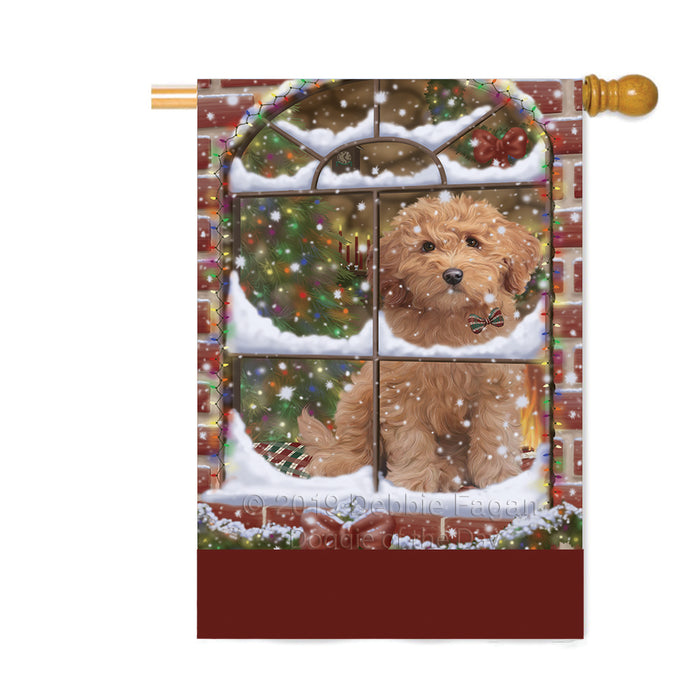 Personalized Please Come Home For Christmas Goldendoodle Dog Sitting In Window Custom House Flag FLG-DOTD-A60222
