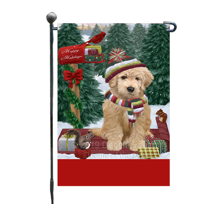 Personalized Merry Christmas Woodland Sled  Goldendoodle Dog Custom Garden Flags GFLG-DOTD-A61592