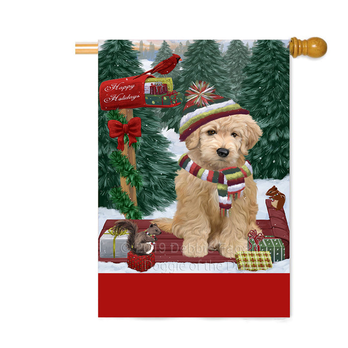 Personalized Merry Christmas Woodland Sled Goldendoodle Dog Custom House Flag FLG-DOTD-A61648