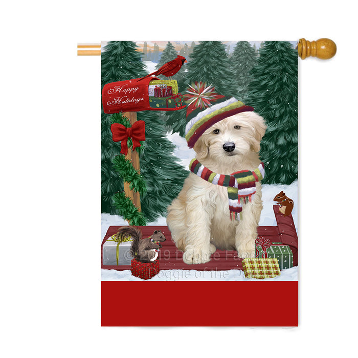 Personalized Merry Christmas Woodland Sled Goldendoodle Dog Custom House Flag FLG-DOTD-A61649