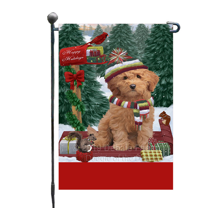 Personalized Merry Christmas Woodland Sled  Goldendoodle Dog Custom Garden Flags GFLG-DOTD-A61594